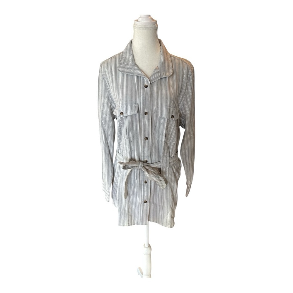 RARE Filsons Colville Cotton Shirt Dress Gray White w/ Belt Sz L